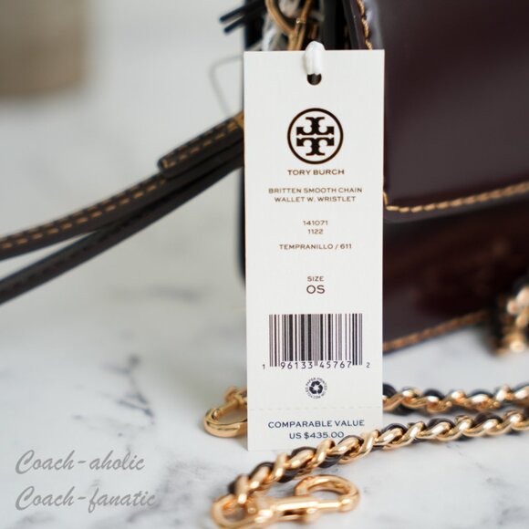 NWT Tory Burch Britten Smooth Leather Chain Wallet Crossbody in Tempranillo - Picture 11 of 11